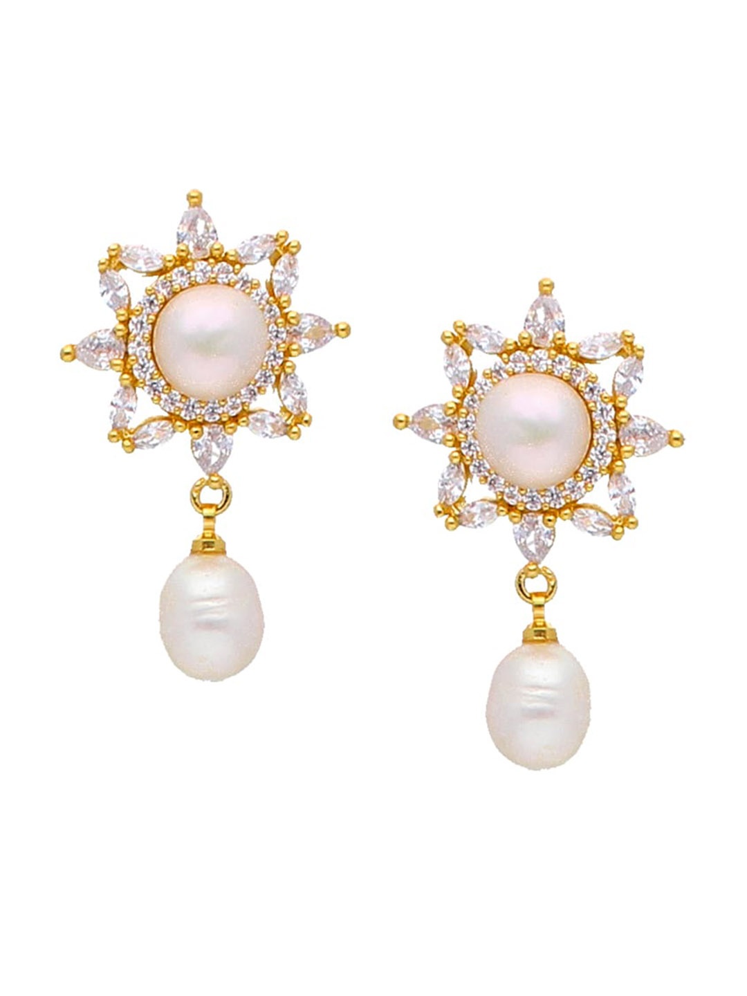

Sri Jagdamba Pearls Dealer Gold-Plated Studded Contemporary Drop Earrings