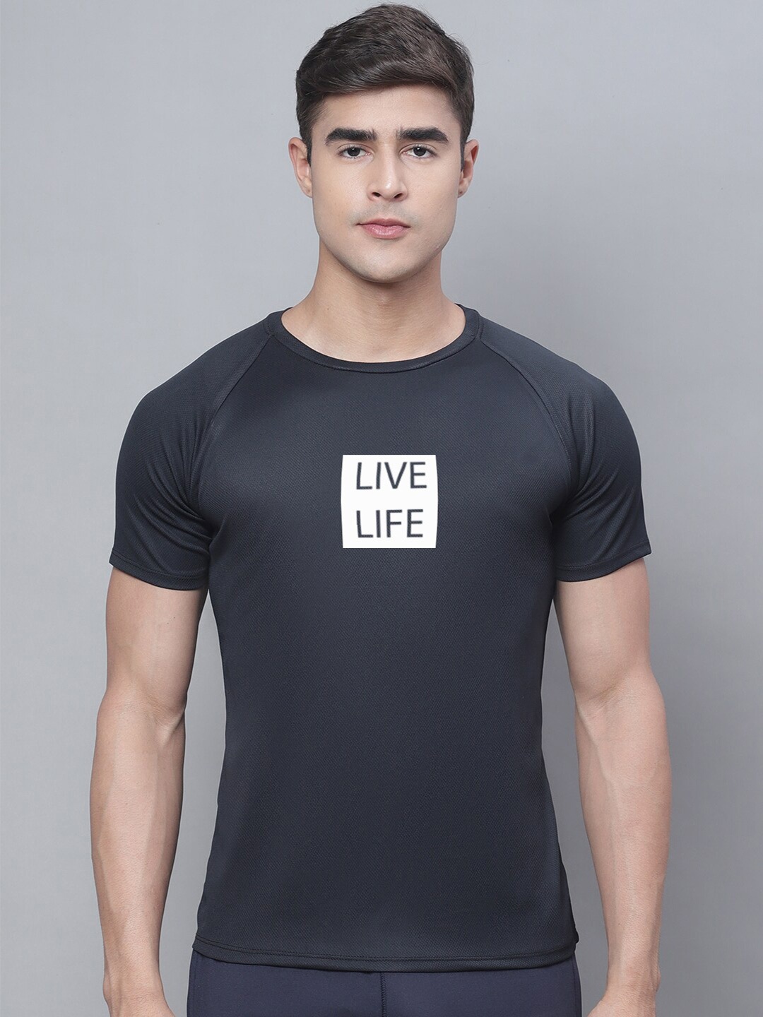 

Friskers Typography Printed Dry Fit T-shirt, Black