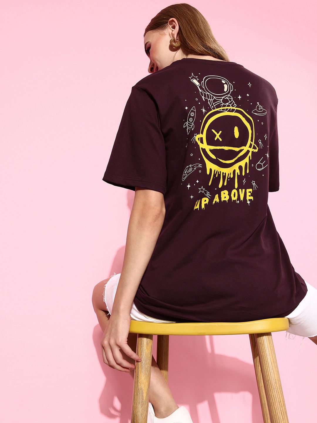 

Difference of Opinion Women Printed Pure Cotton T-shirt, Maroon