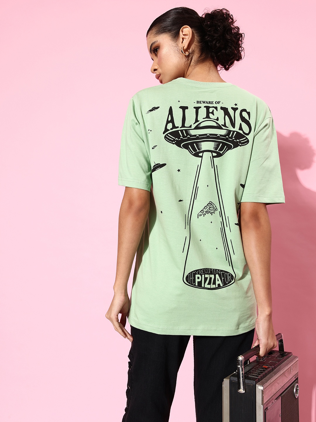 

Difference of Opinion Women Printed Pure Cotton T-shirt, Sea green