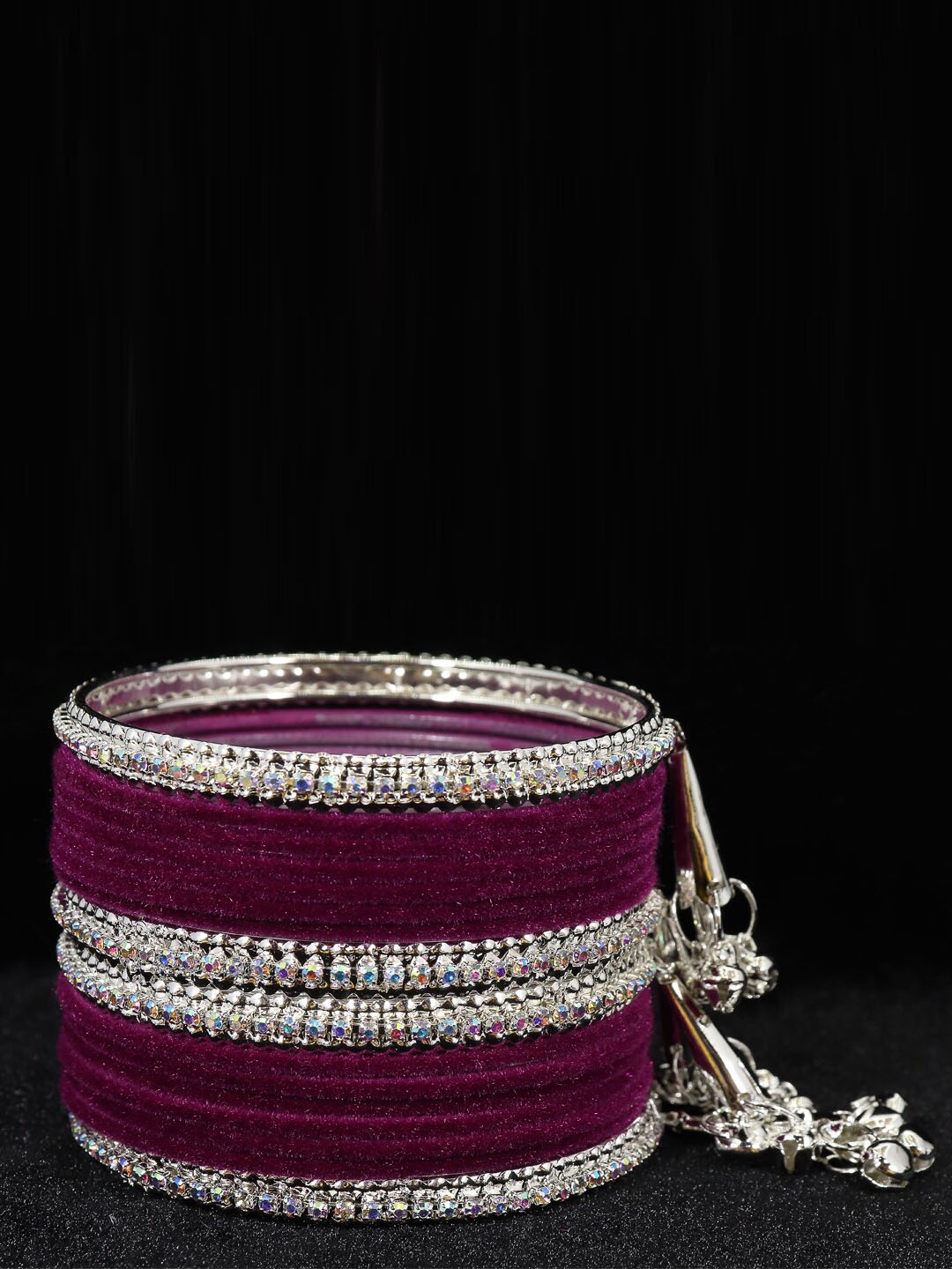 

NMII Set Of 16 Zircon Gemstone Studded Bangles, Silver