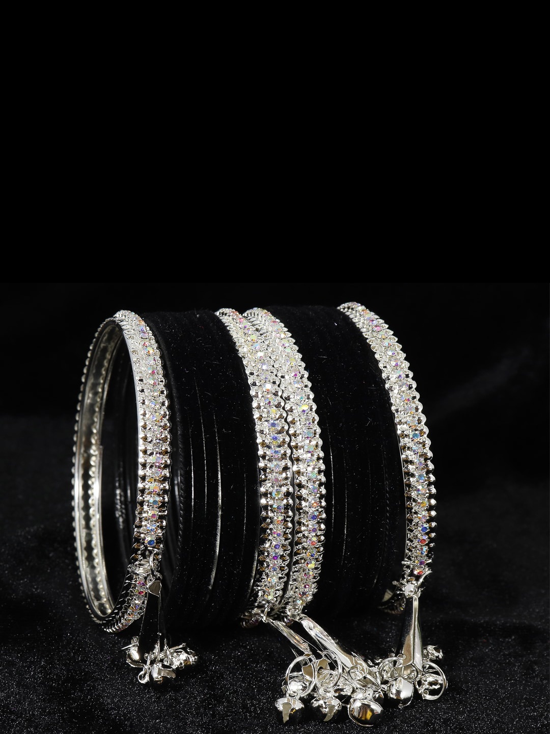 

NMII Set Of 16 Silver-Plated Zircon Gemstone Studded Bangles
