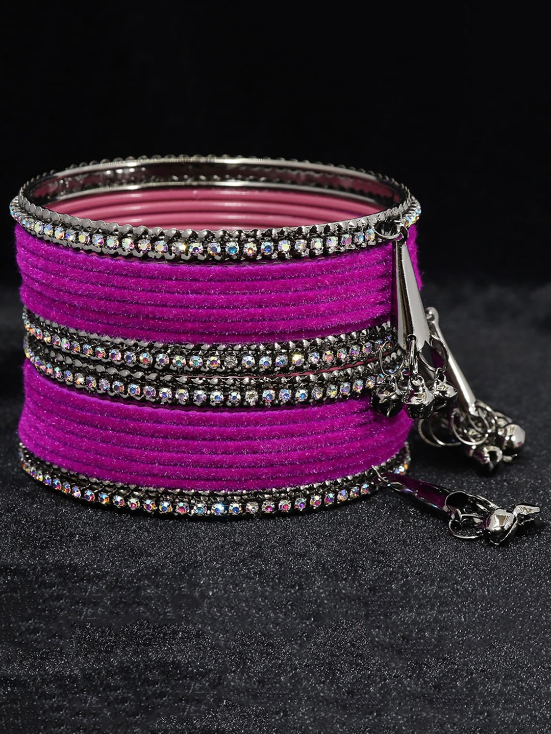 

NMII Set Of 16 Silver-Plated Crystal Studded Latkan Bangle