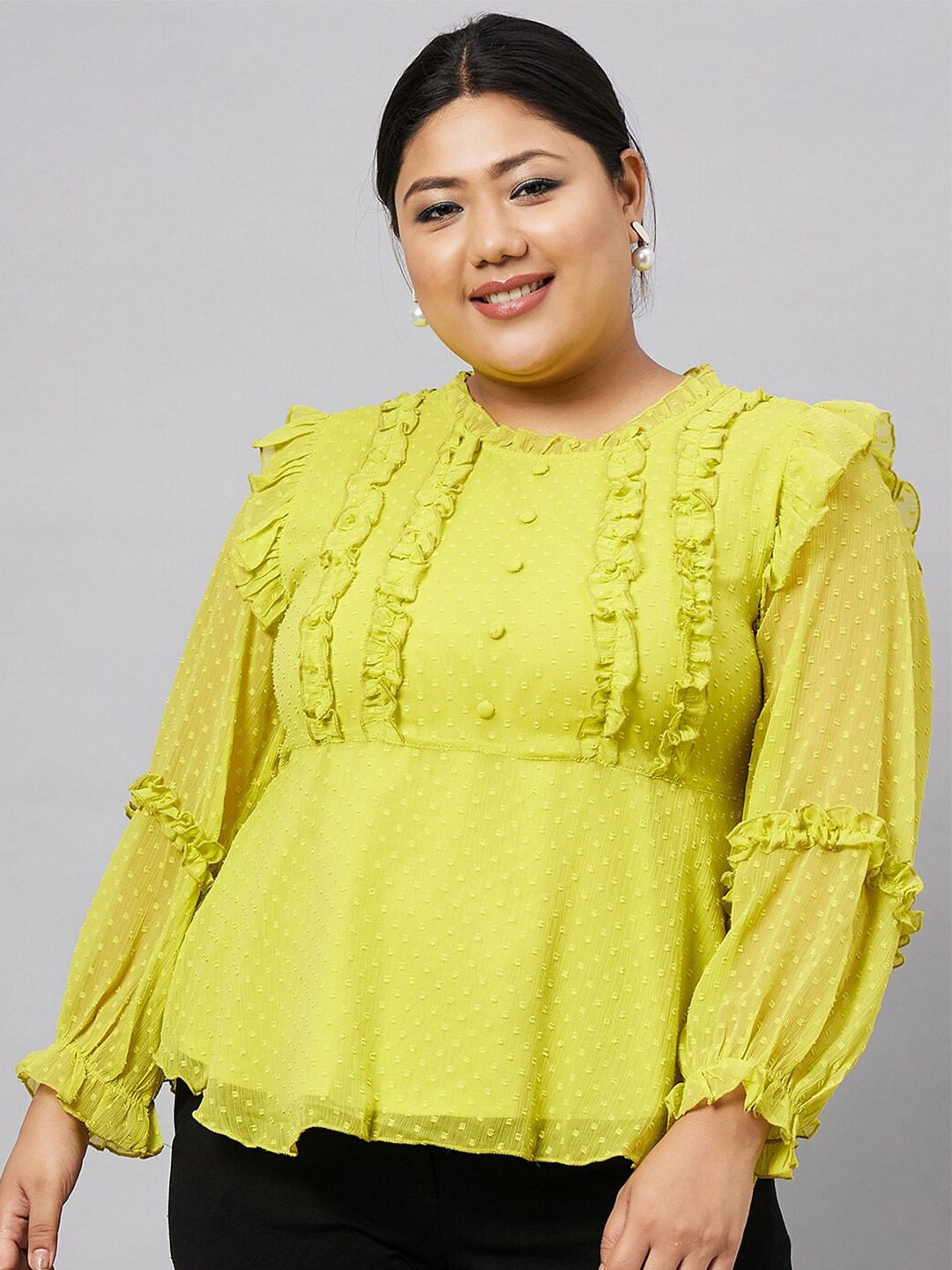 

Antheaa Curve Plus Size Self Design A-Line Top, Green