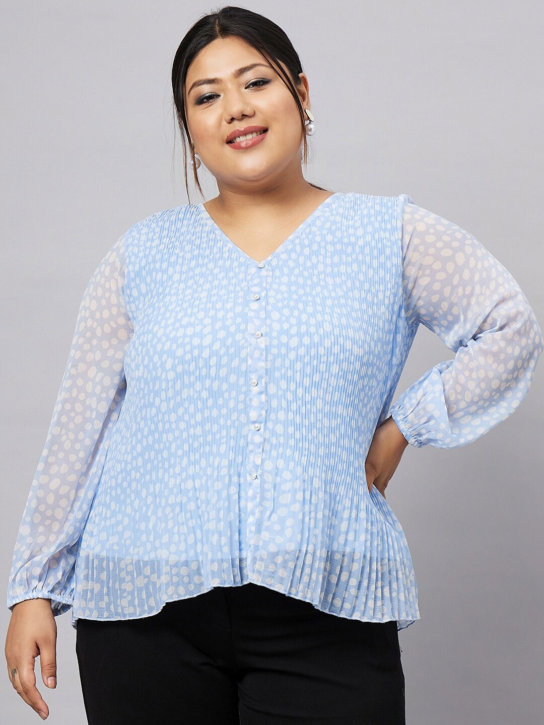 

Antheaa Curve Plus Size Geometric Printed A-Line Top, Blue