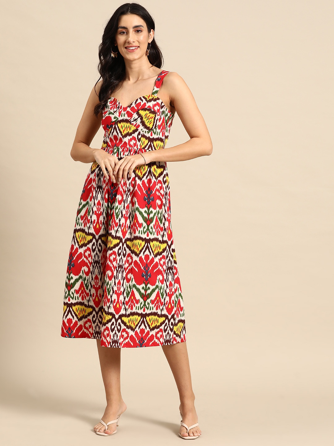 

MABISH by Sonal Jain Abstract Printed Gathered Detail A-Line Midi Dress, Multi