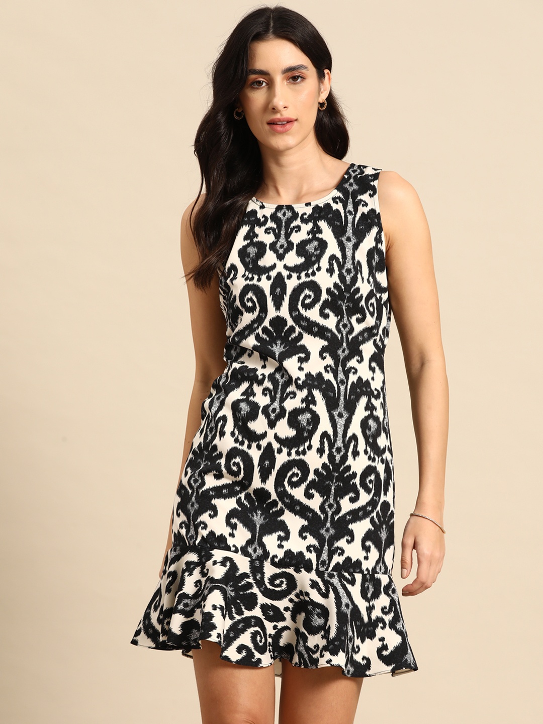 

MABISH by Sonal Jain Ethnic Motifs Printed Drop-Waist Mini Dress, White
