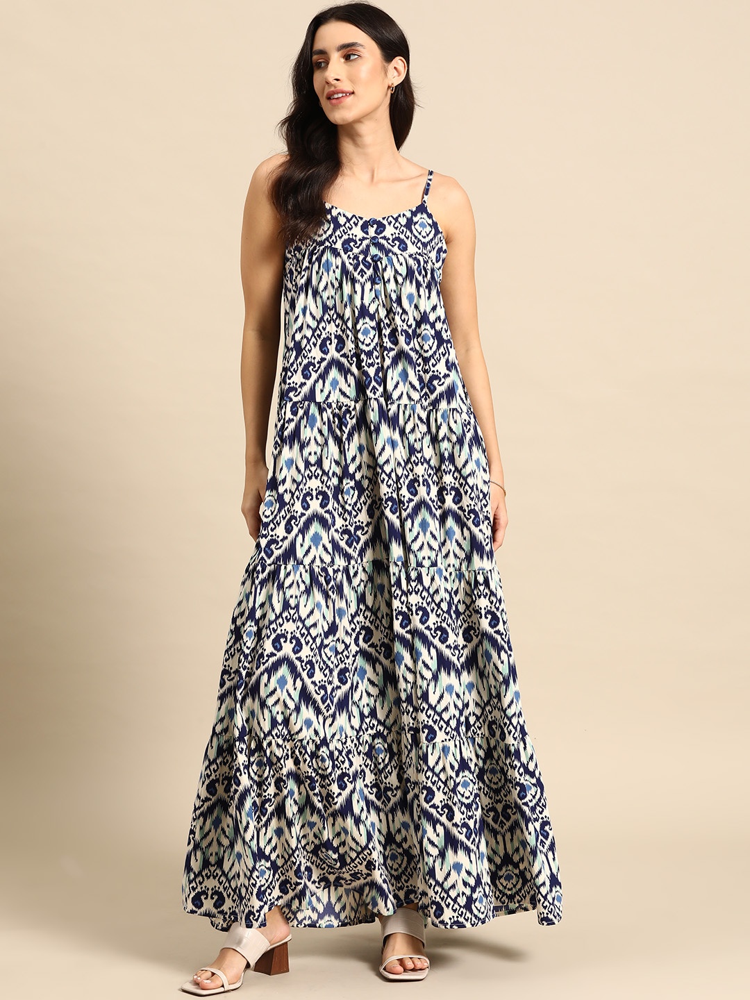 

MABISH by Sonal Jain Ethnic Motifs Printed Tiered Maxi Dress, Blue