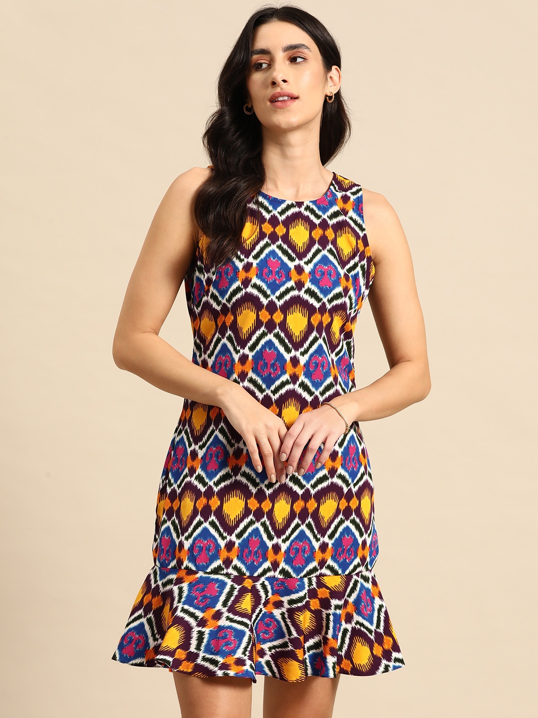 

MABISH by Sonal Jain Ethnic Motifs Printed Drop-Waist Mini Dress, Multi