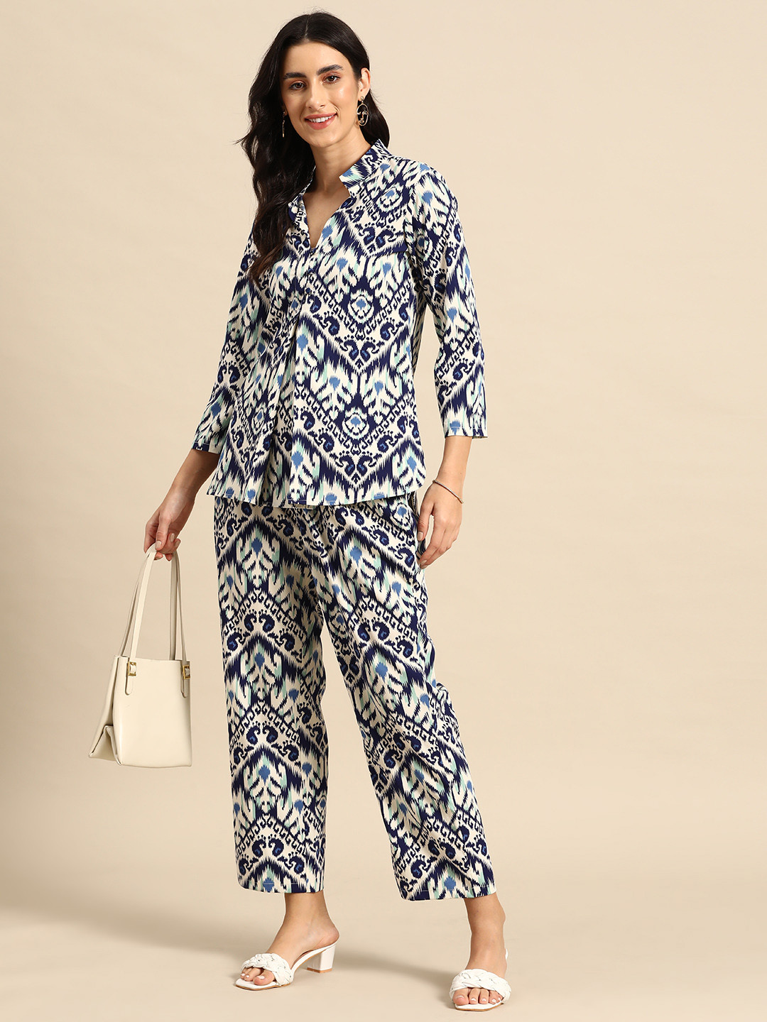 

MABISH by Sonal Jain Women Printed Box Pleat Shirt with Palazzos, Multi