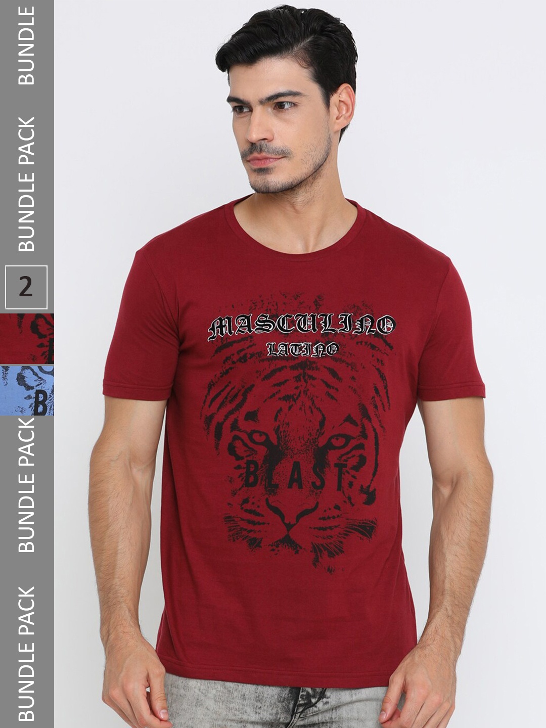 

Masculino Latino Pack Of 2 Graphic Printed Cotton T-shirt, Maroon