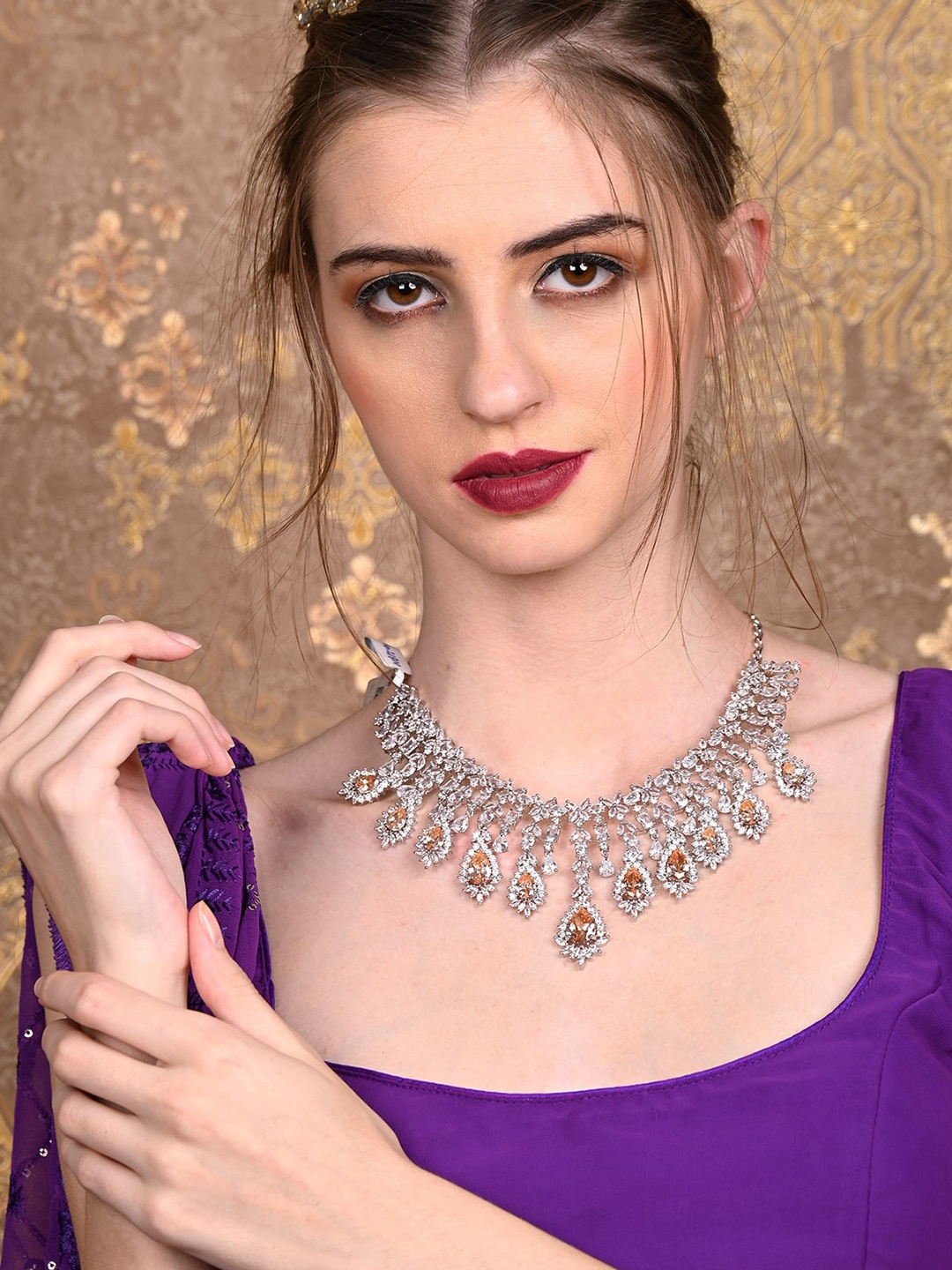 

ODETTE Silver-Plated Stones-Studded Jewellery Set