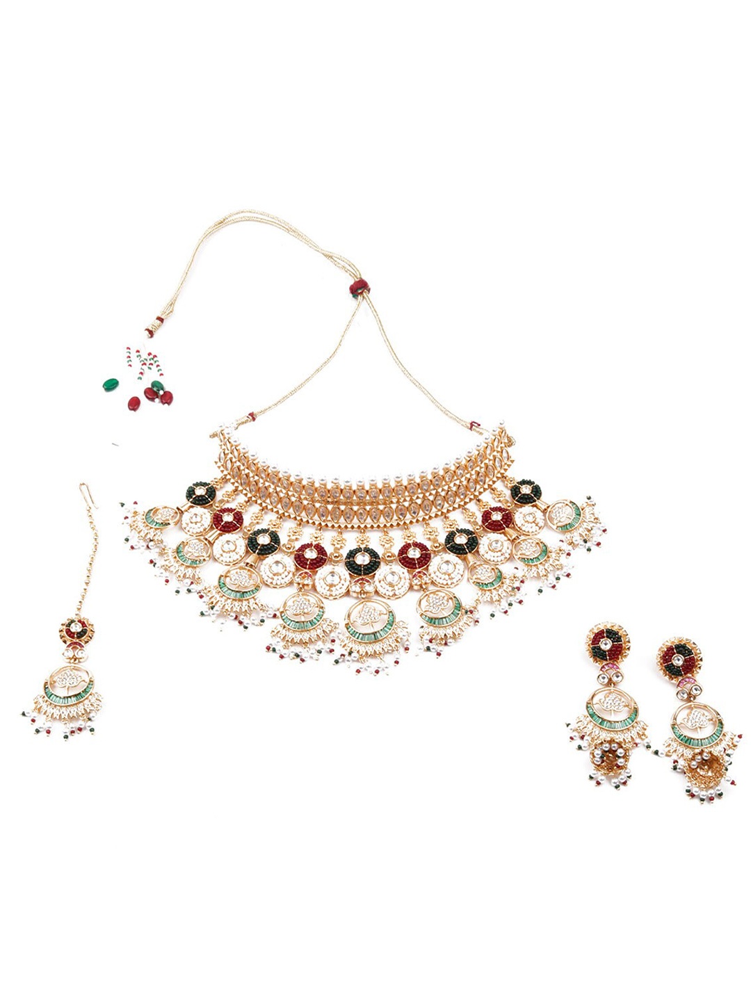 

ODETTE Gold-Plated Stoned Studded Bridal Choker Jewellery Set With Maang Tika