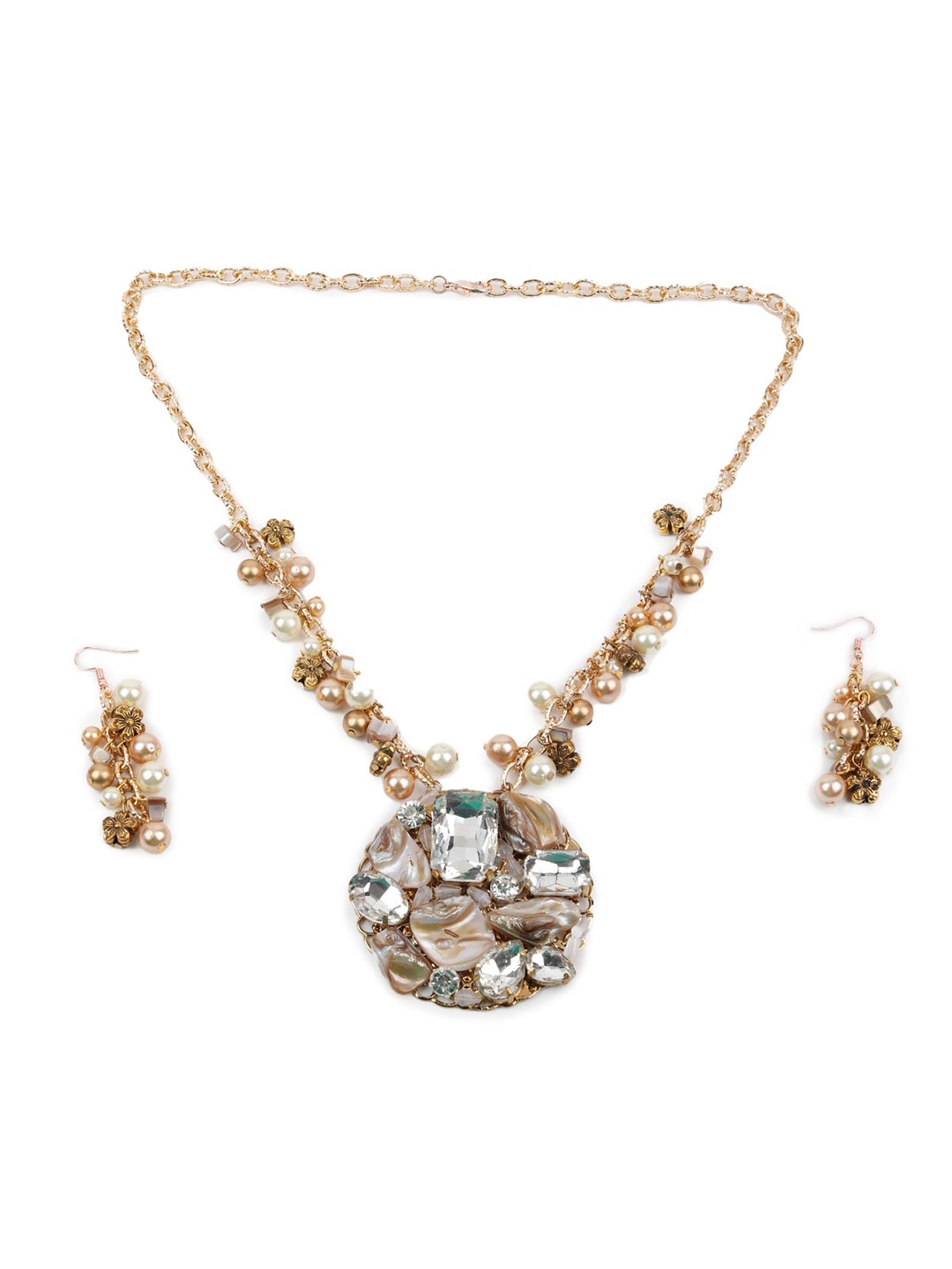 

ODETTE Gold-Plated Embellished Stone Studded & Beaded Alloy Long Necklace Jewellery Set
