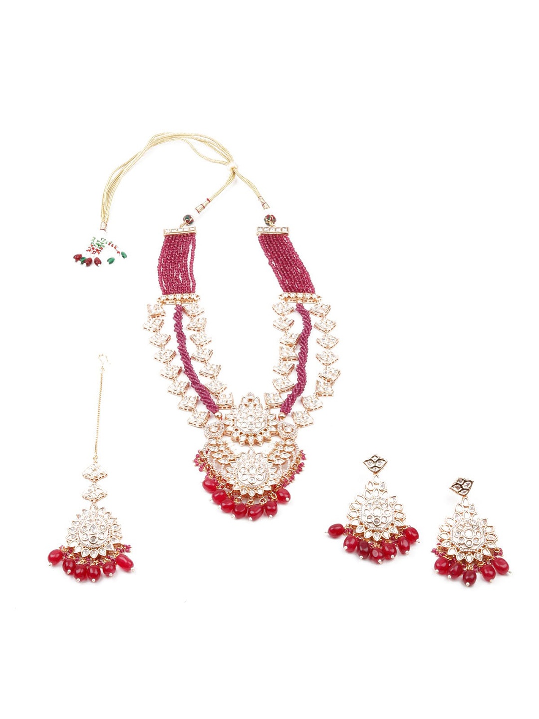 

ODETTE Gold-Plated Stone Studded & Beaded Necklace With Earrings