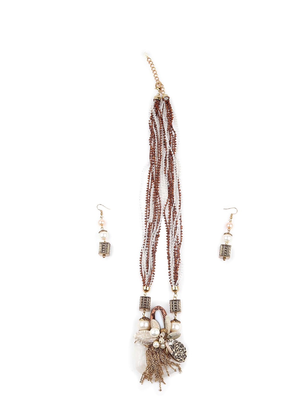 

ODETTE Artificial Beads Studded & Beaded Necklace With Earrings, Brown