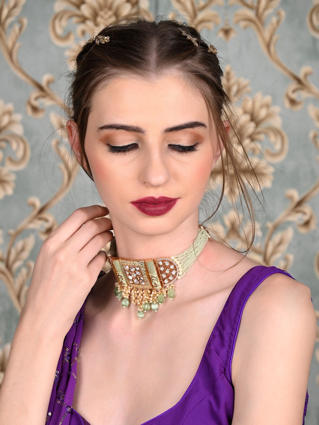 

ODETTE Gold-Plated Artificial Stones Studded Jewellery Set