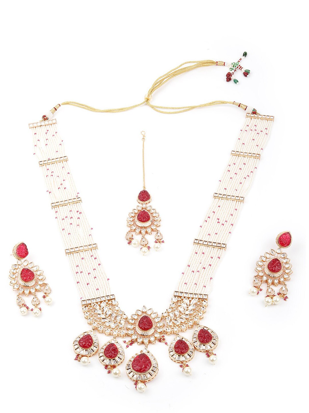 

ODETTE Gold-Plated Choker Necklace & Earrings With Maang Tika