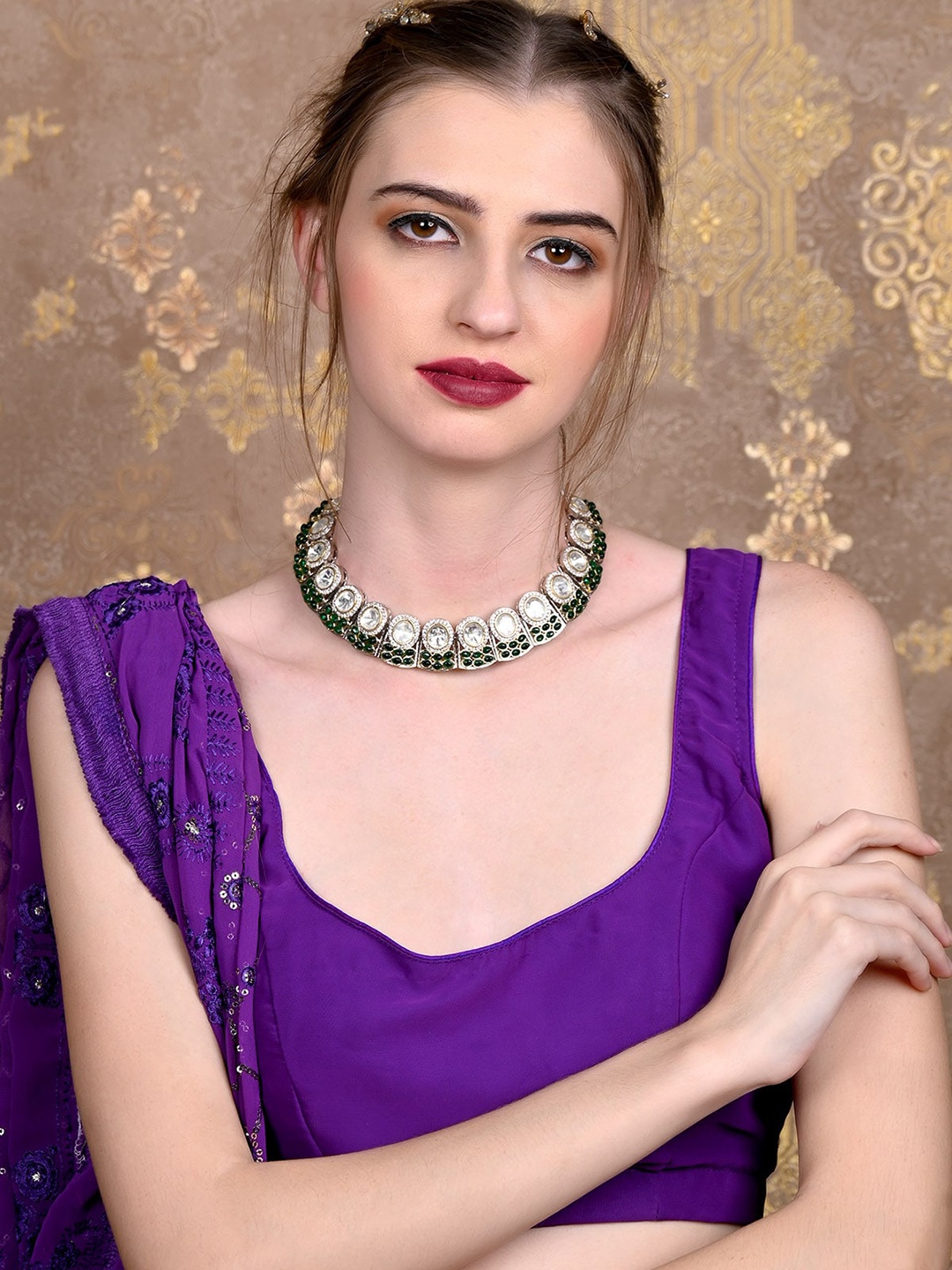 

ODETTE Gold-Plated Stone-Studded Jewellery Set, Green