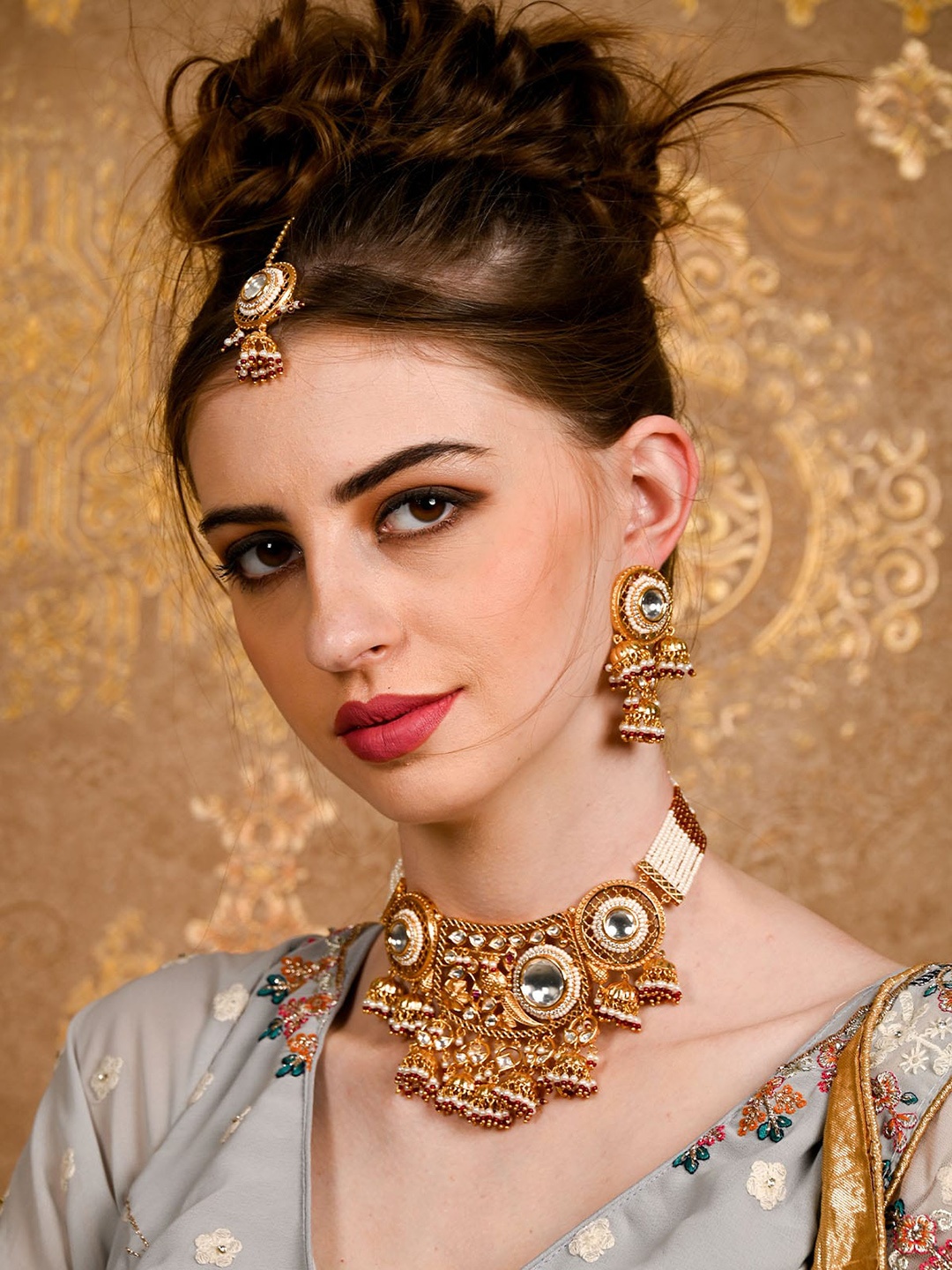 

ODETTE Gold-Plated Stone Studded Jewellery Set