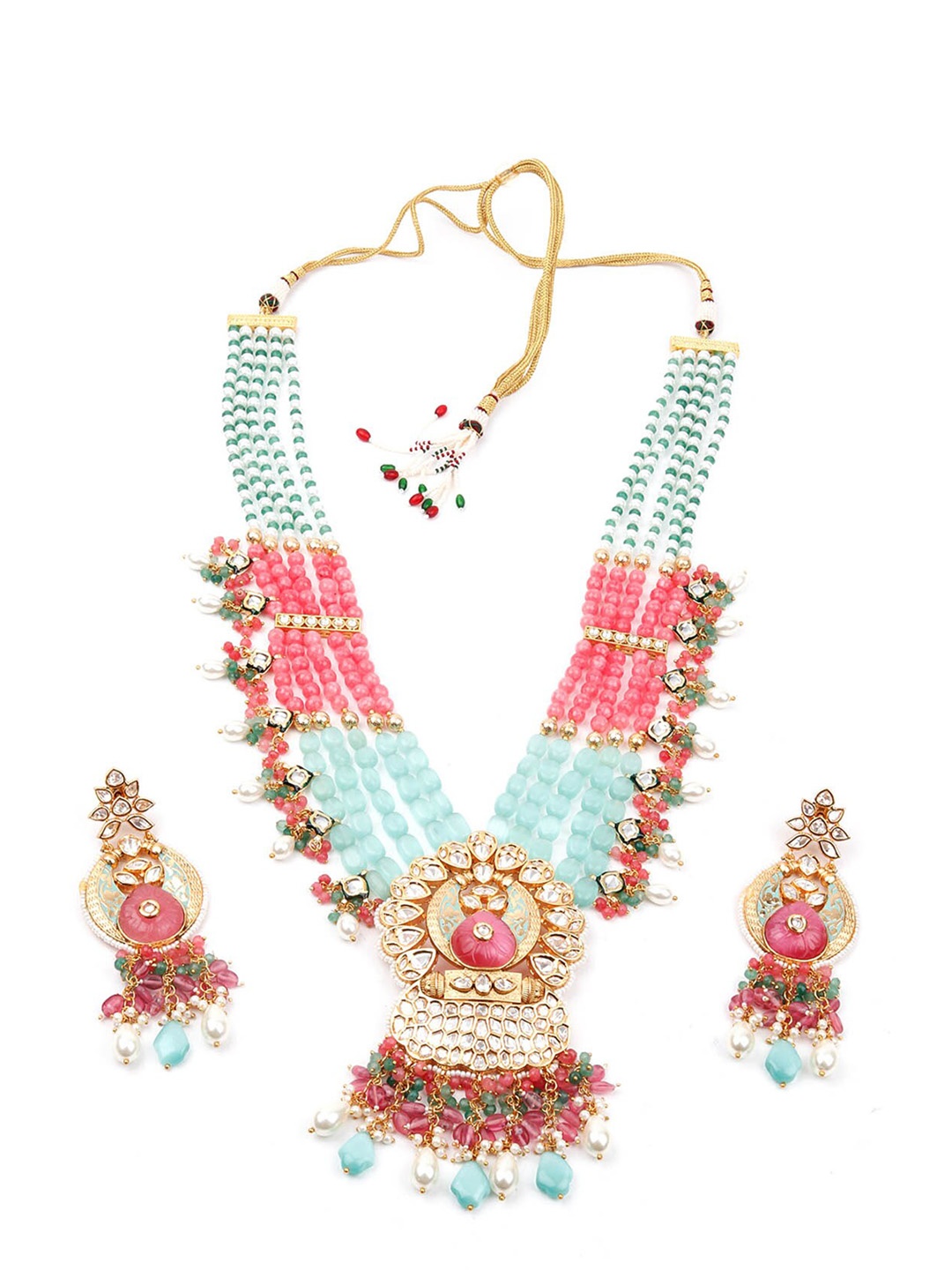

ODETTE Gold Plated Kundan Stone Studded & Beaded Layered Jewellery Set