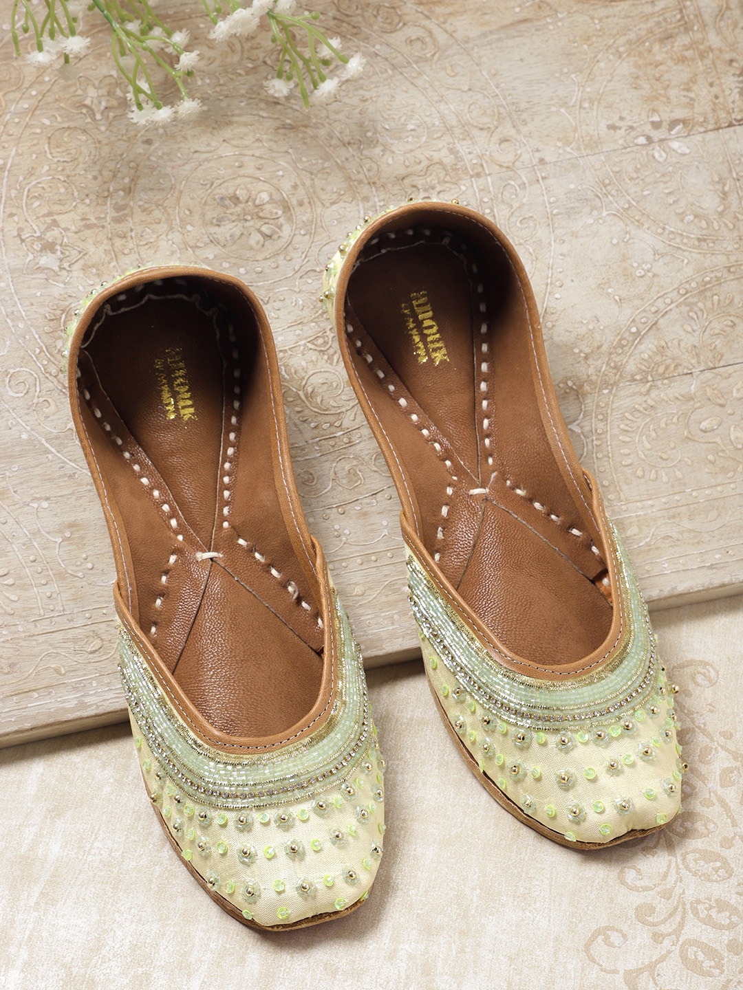 

Anouk Women Embellished Handcrafted Mojaris, Yellow