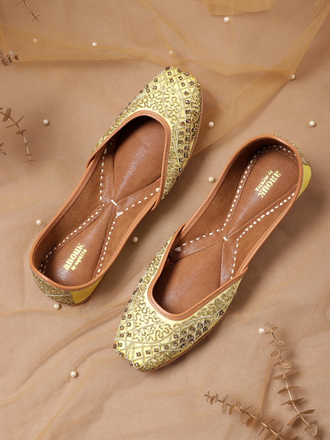 

Anouk Women Embellished Handcrafted Mojaris, Yellow