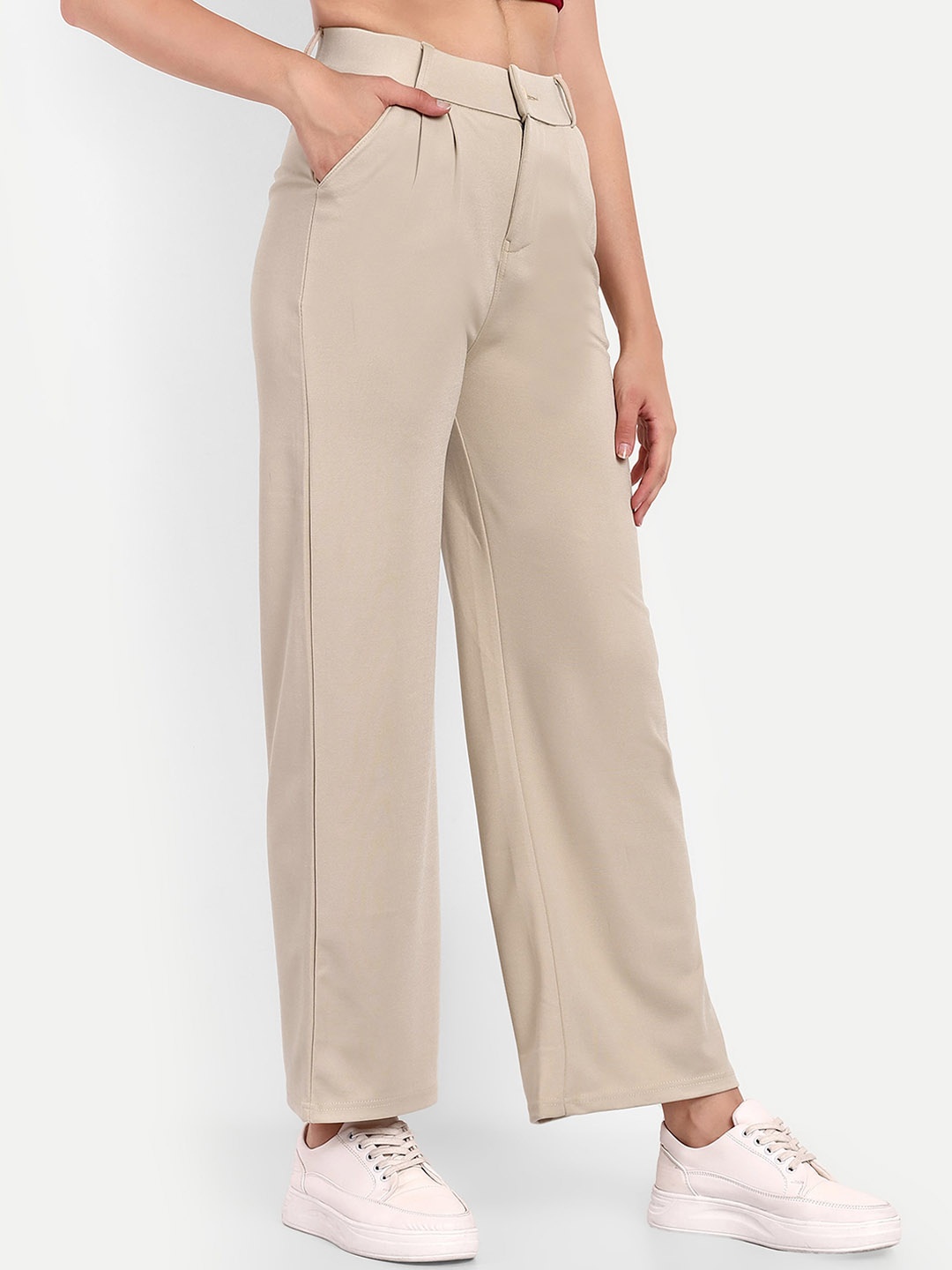 

BROADSTAR Women Pleated Korean Pants, Cream