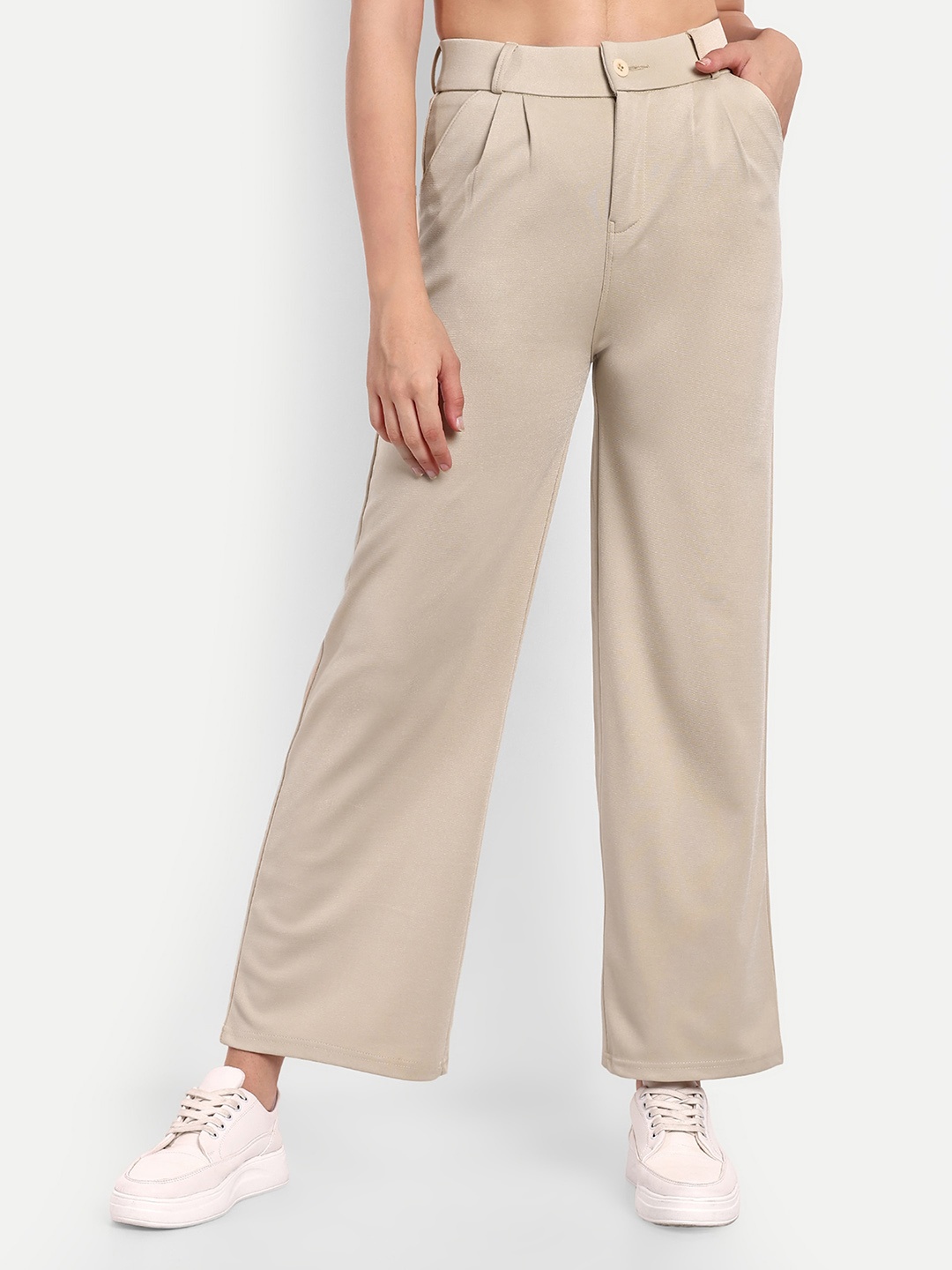 

Next One Women High-Rise Pleated Korean Trousers, Cream