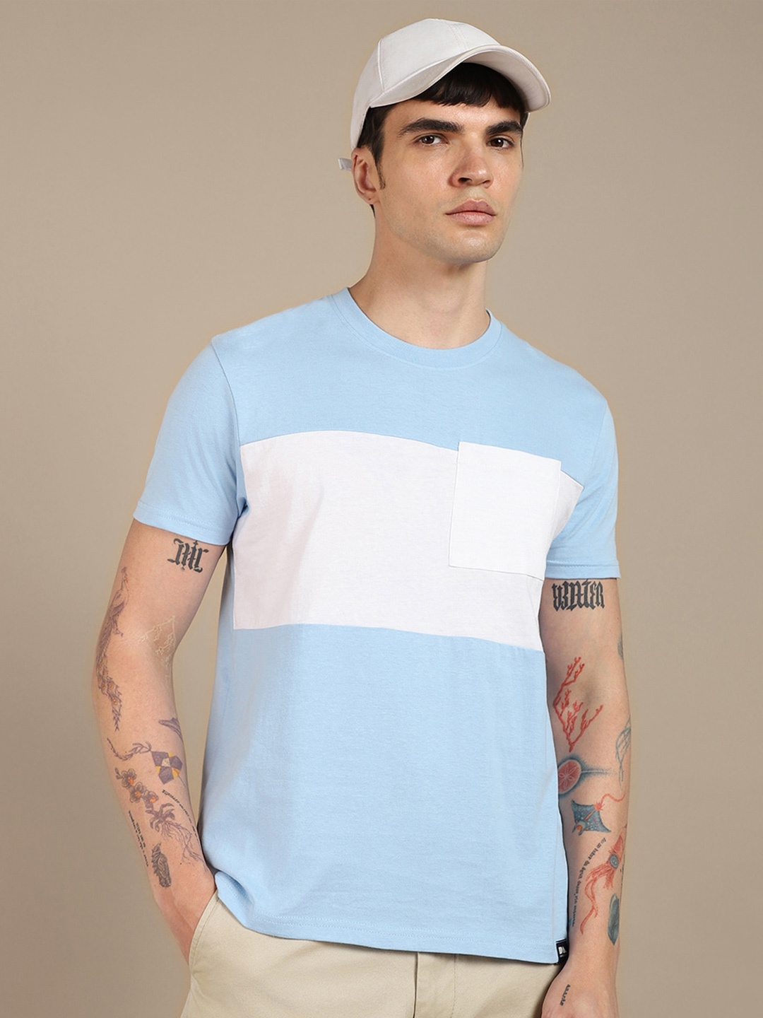 

Dennis Lingo Colourblocked Slim Fit Pure Cotton T-shirt, Blue