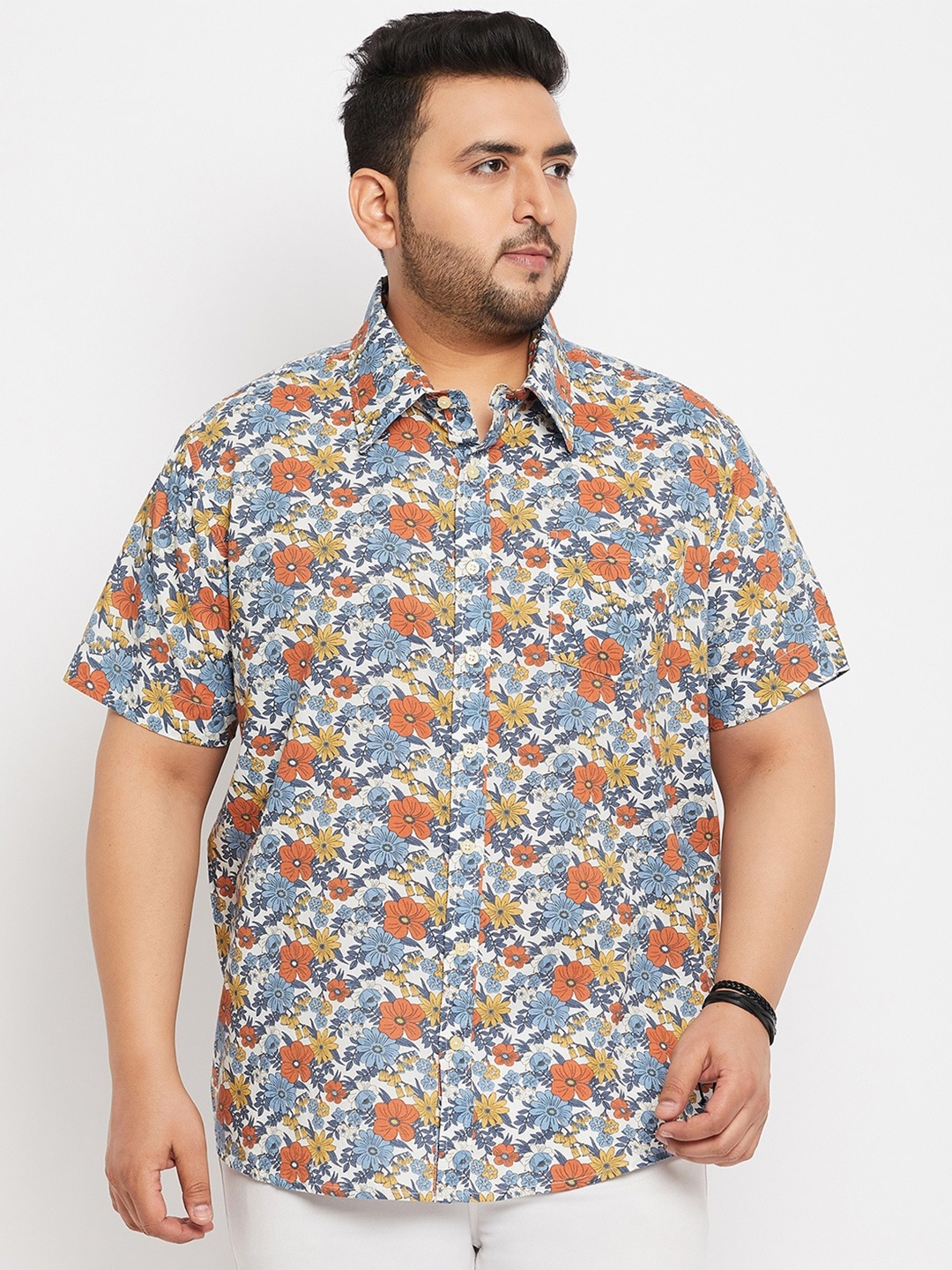 

bigbanana Plus Size Floral Printed Pure Cotton Casual Shirt, Blue