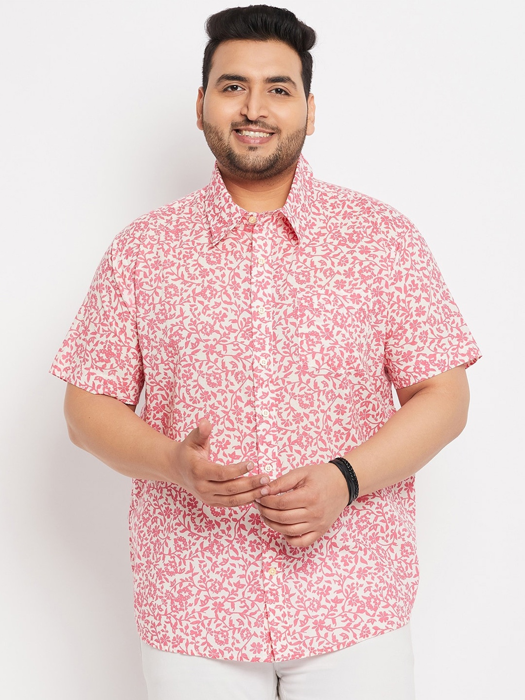 

bigbanana Plus Size Floral Printed Pure Cotton Casual Shirt, Pink