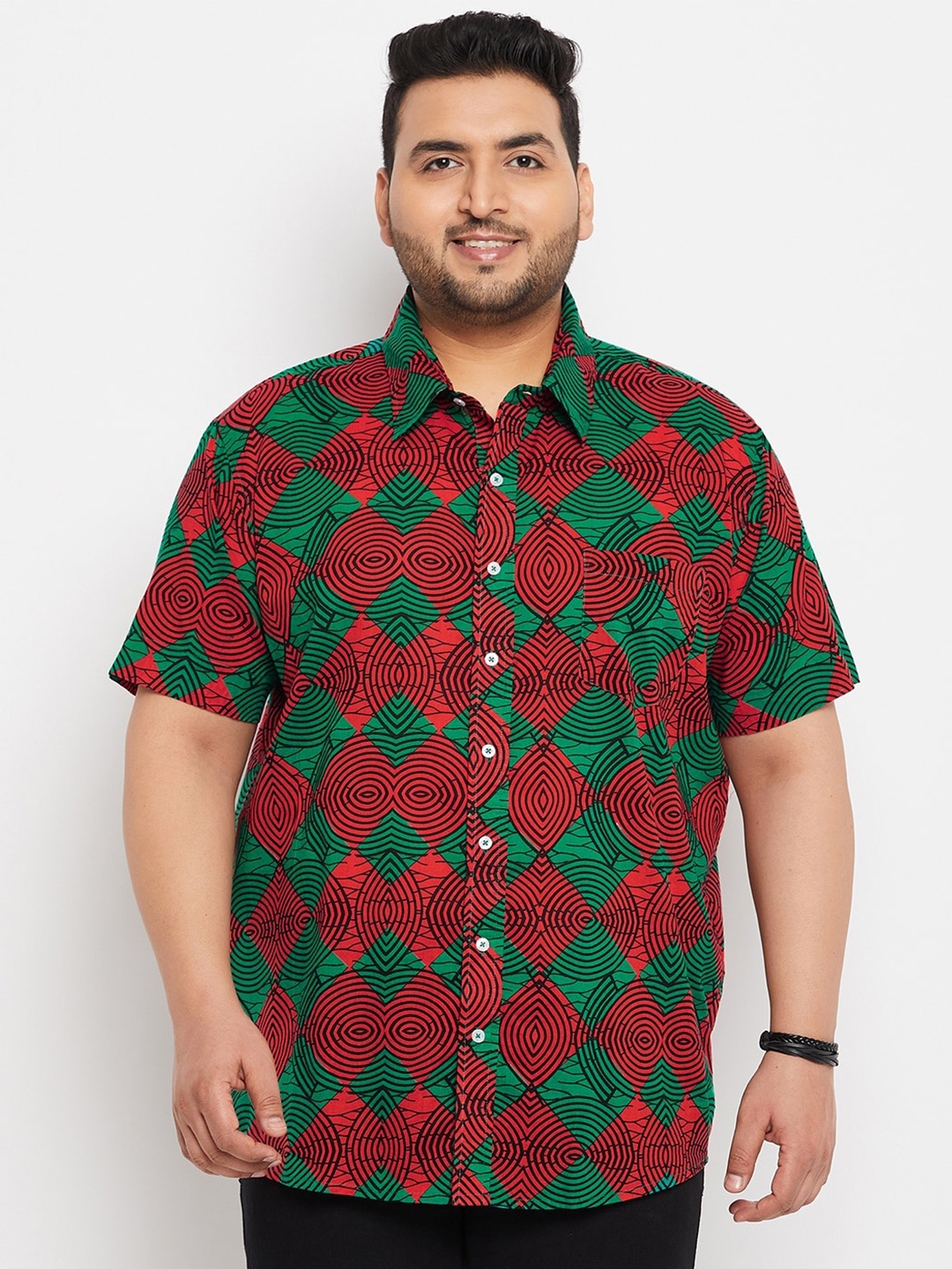 

bigbanana Plus Size Geometric Printed Pure Cotton Casual Shirt, Red