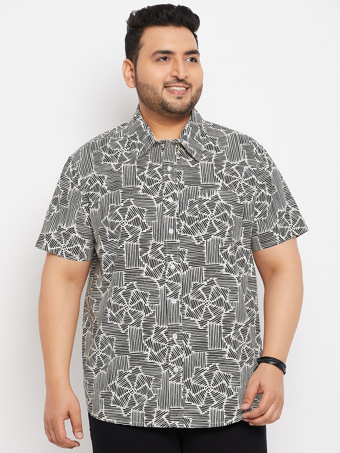 

bigbanana Plus Size Abstract Printed Pure Cotton Casual Shirt, Off white