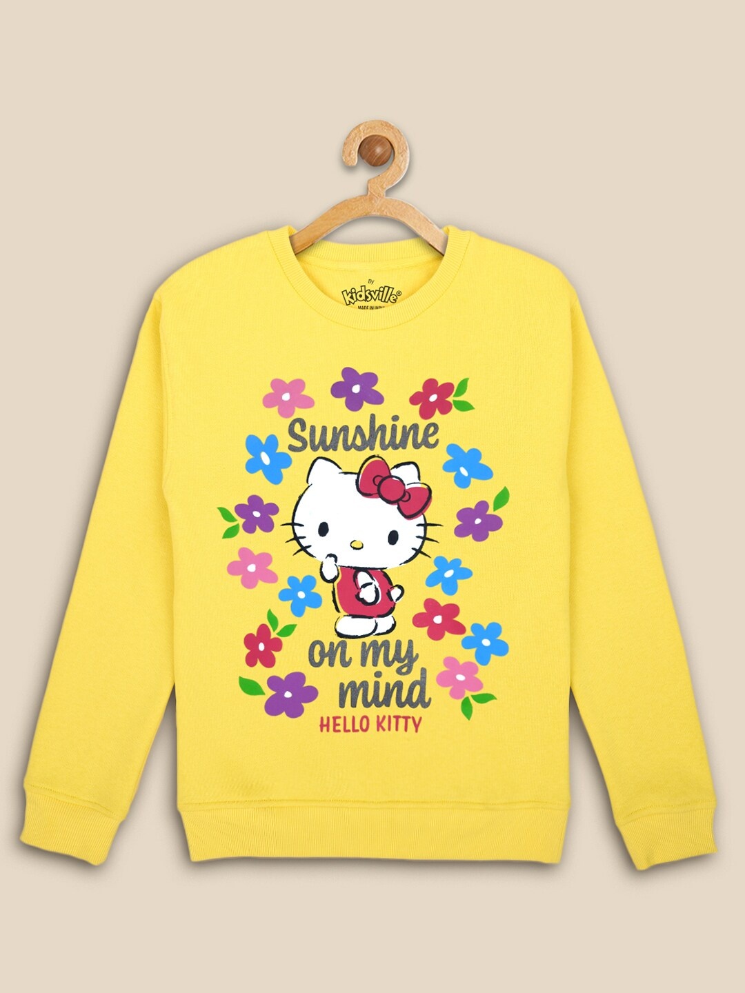 

Kids Ville Girls Hello Kitty Graphic Printed Cotton Pullover, Yellow