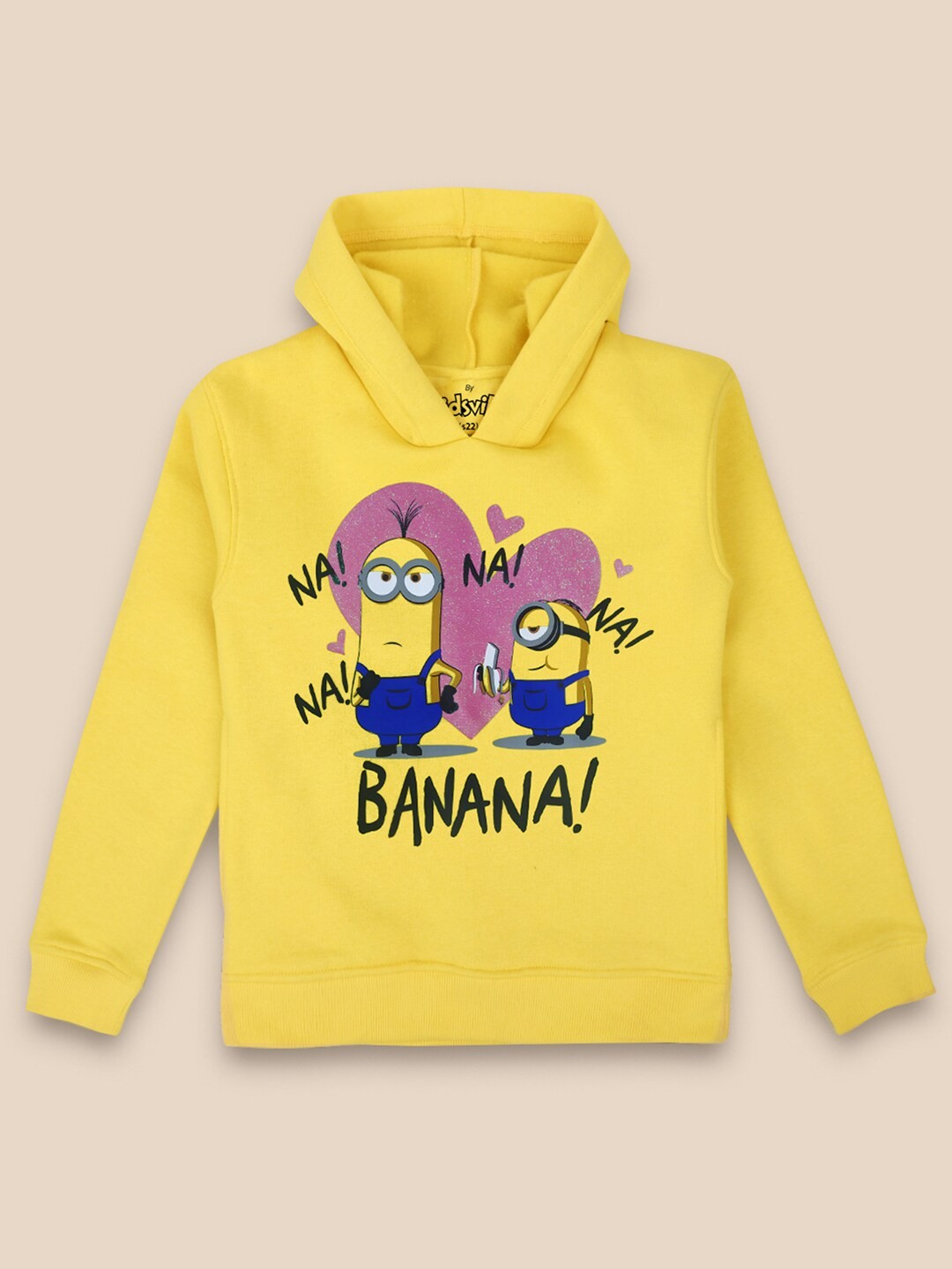 

Kids Ville Girls Minions Printed Cotton Hooded Sweatshirt, Yellow