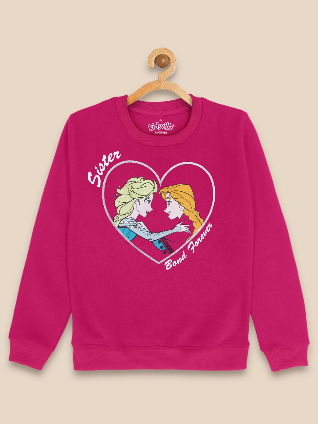 

Kids Ville Girls Humour and Comic Frozen Printed Cotton Sweatshirt, Pink