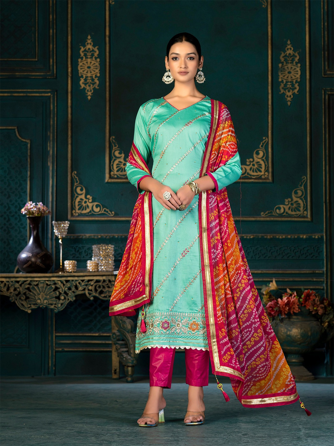 

SHADOW & SAINING Embroidered Pure Cotton Unstitched Dress Material, Green