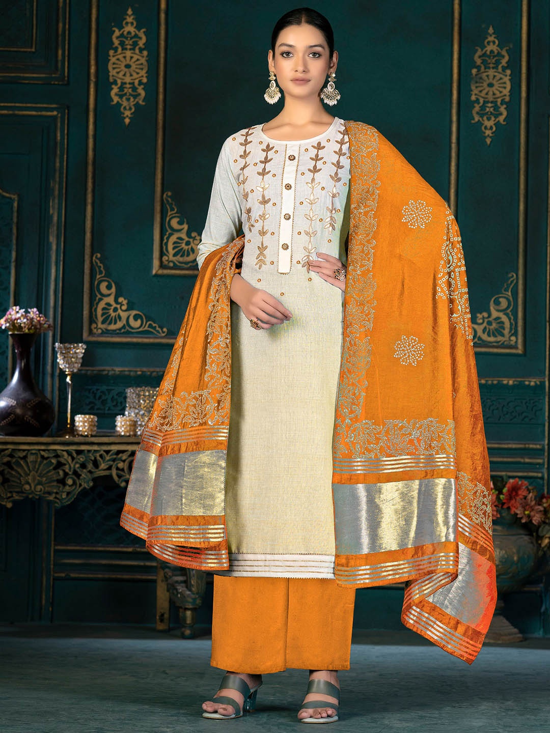 

SHADOW & SAINING Gotta Patti Unstitched Dress Material, White