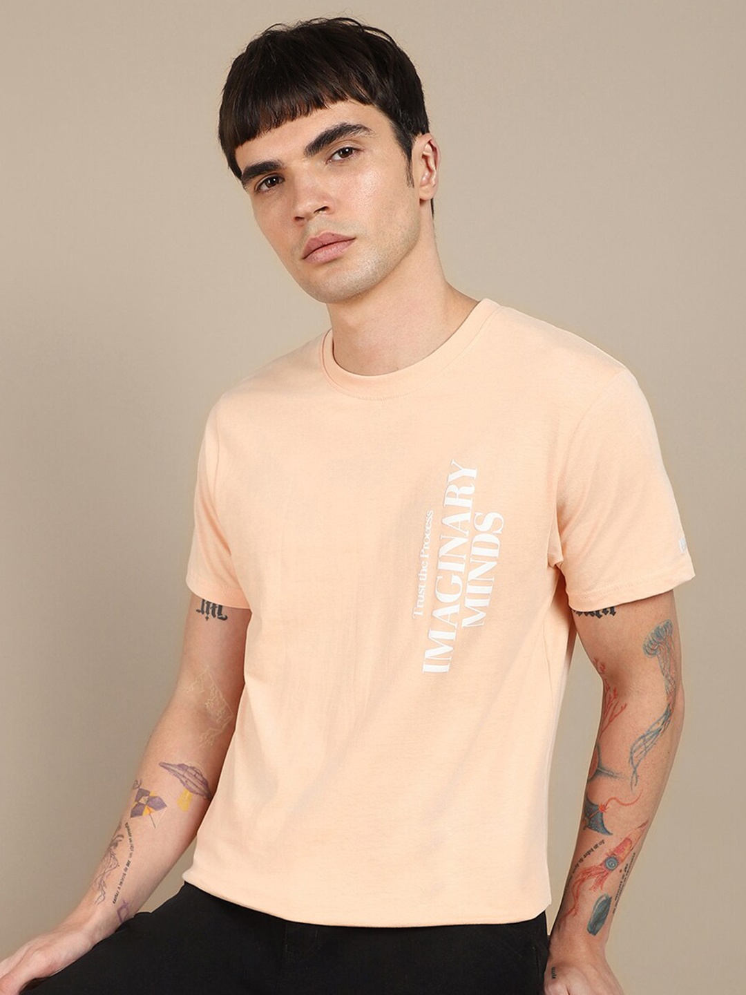 

Dennis Lingo Typography Printed Slim Fit T-shirt, Peach