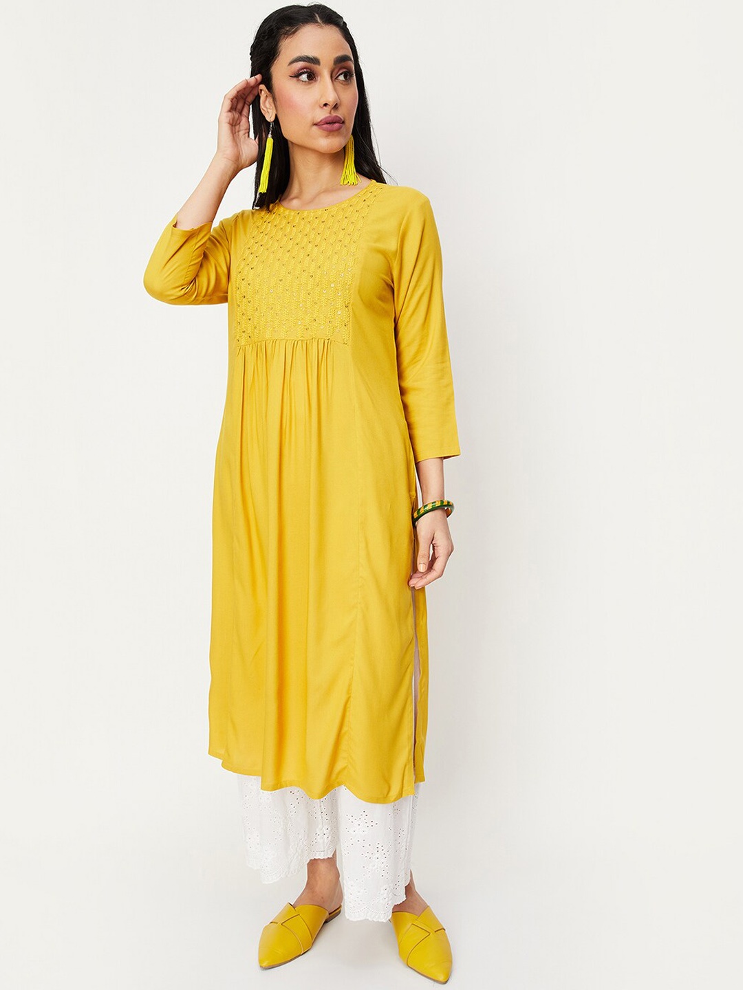 

Max Ethnic Embroidered Sequin Kurta, Yellow
