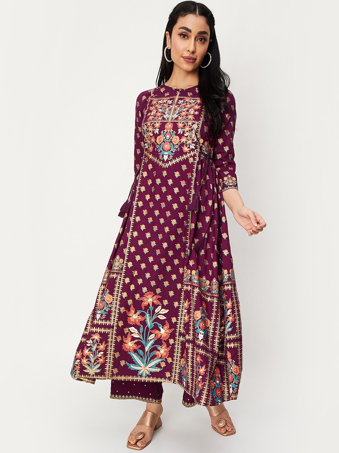 

Max Floral Printed Keyhole Neck A-Line Kurta, Purple