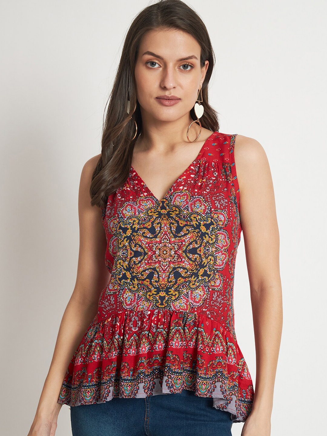 

VELDRESS Ethnic Motifs Printed Regular Top, Red