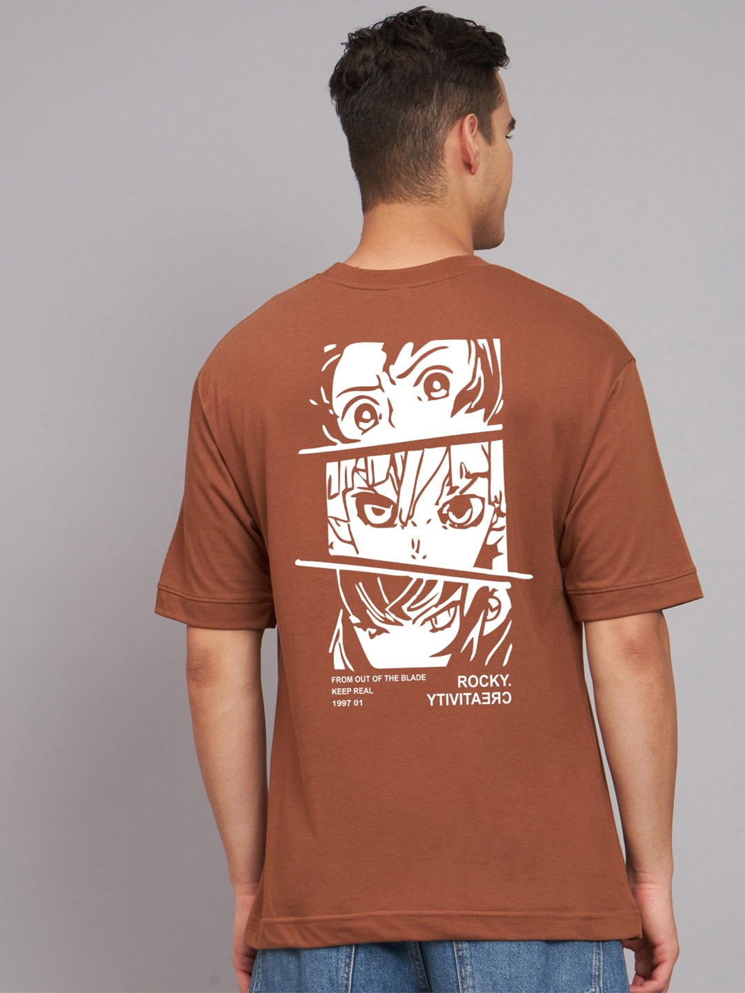 

Imsa Moda Graphic Printed Cotton Oversized T-shirt, Coffee brown
