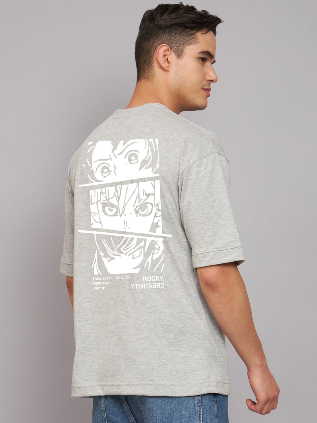 

Imsa Moda Graphic Printed Cotton Oversized T-shirt, Grey