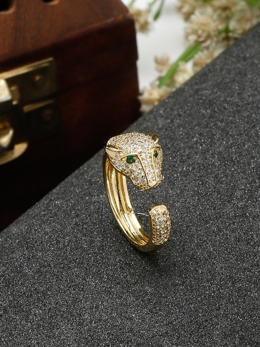 

DressBerry Gold-Plated AD Studded Lion Finger Ring