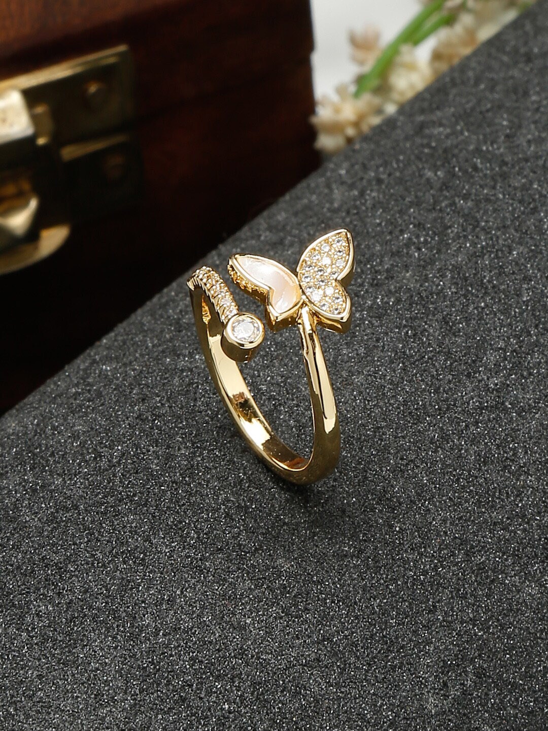 

DressBerry Gold-Plated AD-Studded Adjustable Finger Ring