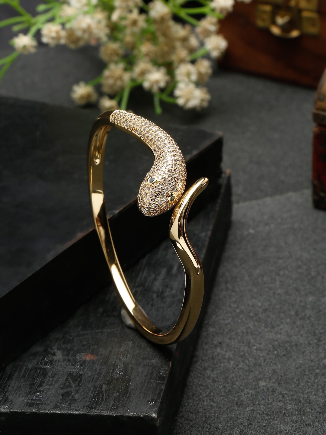

Sangria Gold-Plated Stone Studded Snake Motif Bracelet