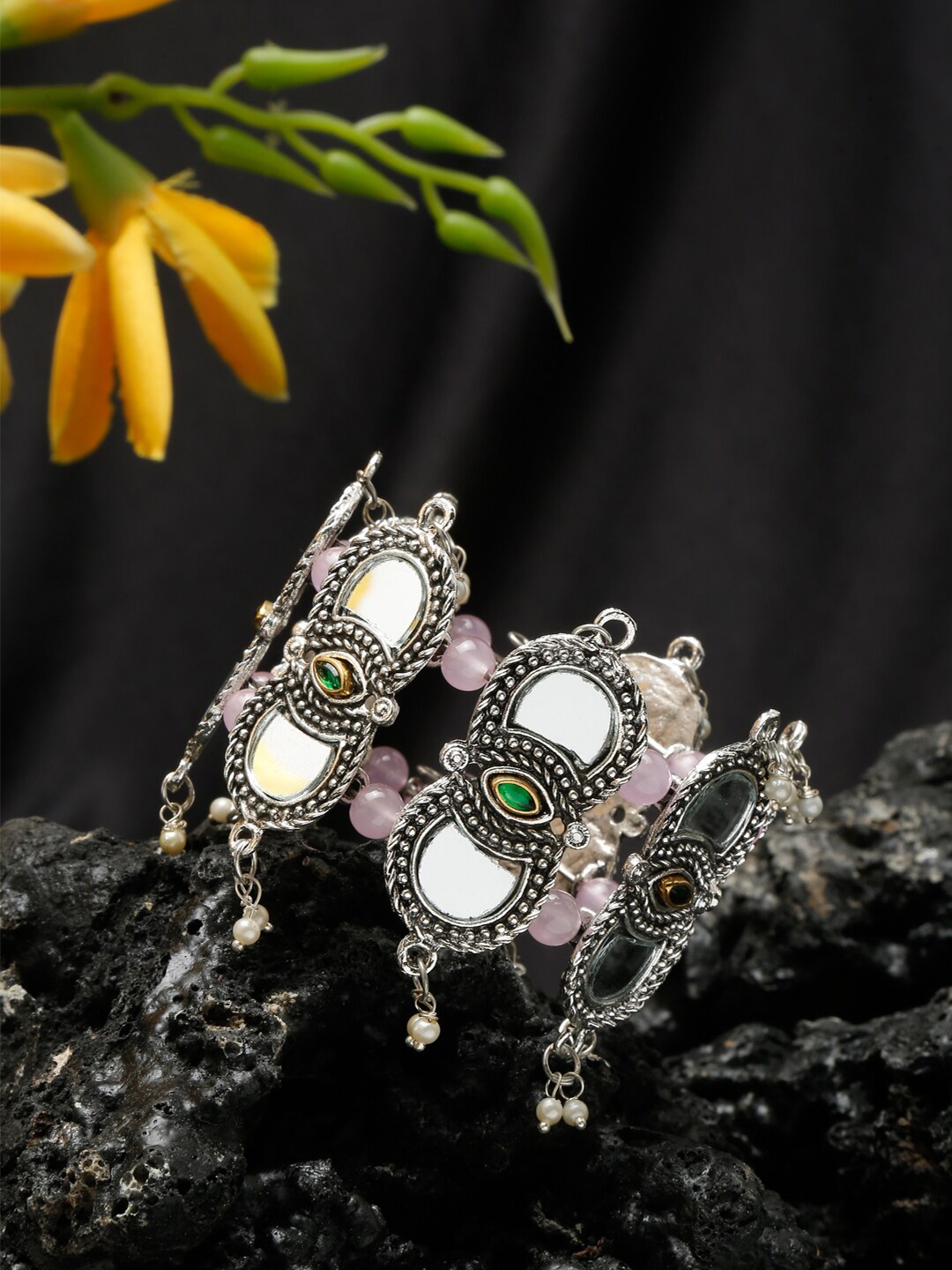 

Sangria Silver-Plated Stone Studded Cuff Bracelet