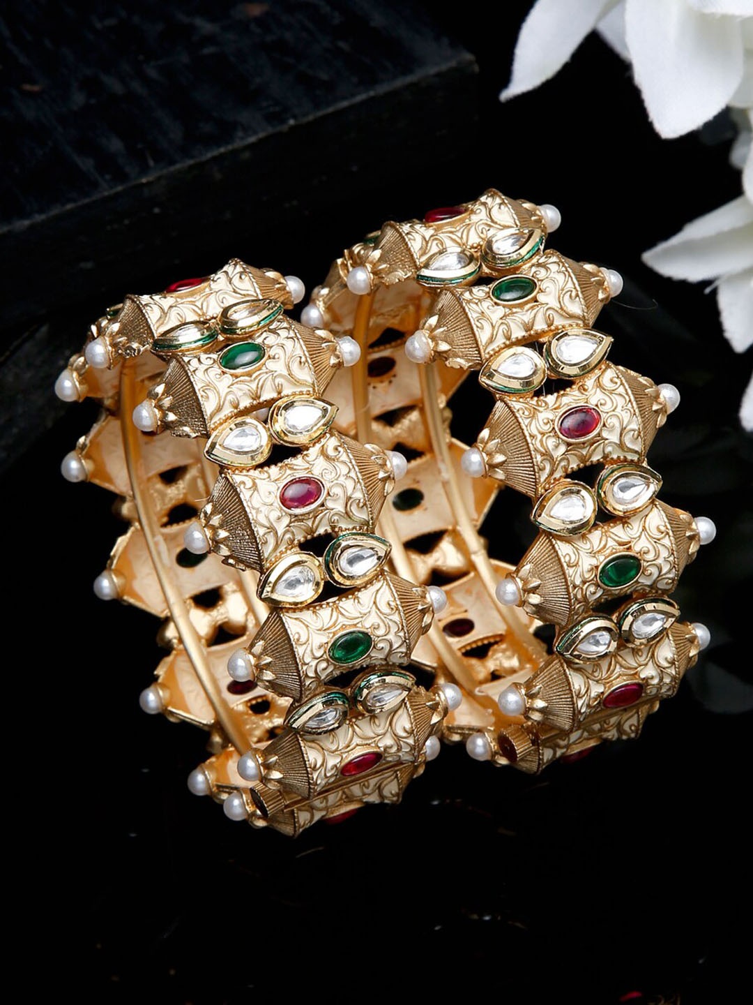 

Anouk Set Of 2 Gold-Plated Stone-Studded Bangles